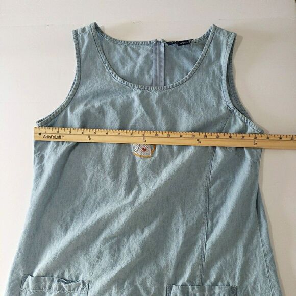 Vintage Blue J Denim Sleeveless Dress Farmhouse Flowerpot Country Modest Women L - Picture 10 of 10